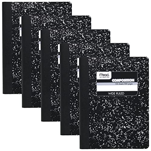 Mead Composition Notebooks, Wide Ruled Paper, 100 Sheets, Comp Book, 5 Pack (72368)