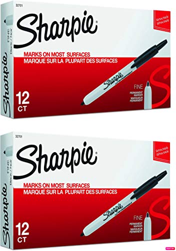 Sharpi 32701 Retractable Permanent Markers, Fine Point, Black, 12 Count (2 pack)