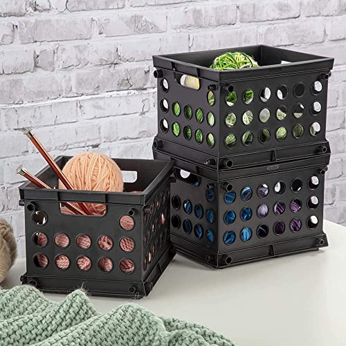 Sterilite 16959012 Stackable Storage Organizer Mini Crate Set with Integrated Handles for Home, Office, Dorm, and Classroom Storage, Black, 48 Pack