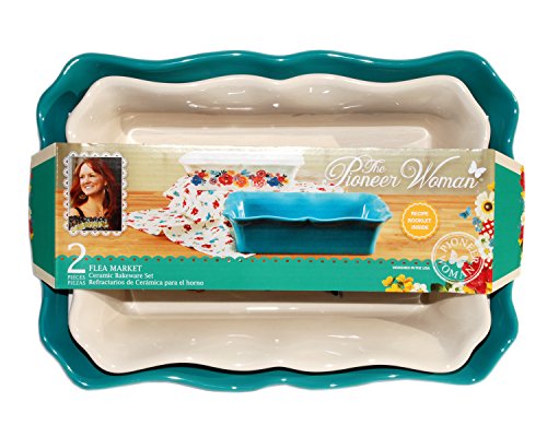 The Pioneer Woman Flea Market 2-Piece Decorated Rectangular Ruffle Top Ceramic Bakeware Set