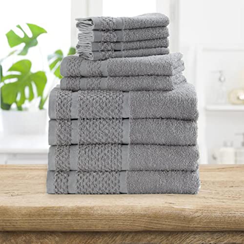 SEDLAV Bath Towel Set with Upgraded Softness & Durability, 100% Cotton (10 Pack) (Gray)