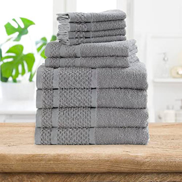 SEDLAV Bath Towel Set with Upgraded Softness & Durability, 100% Cotton (10 Pack) (Gray)