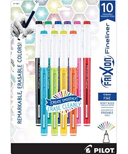 Pilot FriXion Fineliner Erasable Marker Pen, Fine Point, 0.6mm, Assorted Fashion Colors, Pack of 10 (11981)