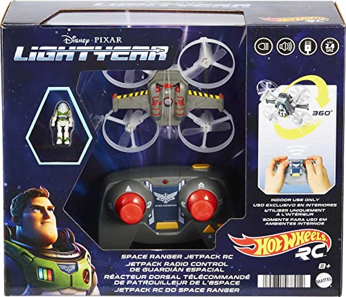 Hot Wheels Space Ranger Jetpack RC, Remote-Controlled Flying Ship from Disney Pixar Lightyear Film, with Buzz Figure, Toy for Kids 8 Years Old & Up