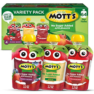 Mott’s No Sugar Added Applesauce Variety Pack, 3.2 Ounce Clear Pouch, 16 count (Pack of 4)