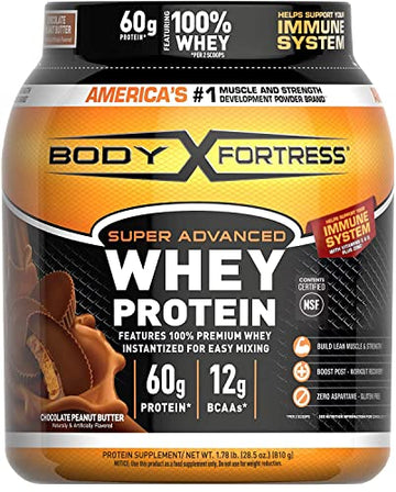 Body Fortress Super Advanced Whey Protein Powder, Chocolate Peanut Butter, Immune Support (1), Vitamins C & D Plus Zinc, 1.78 lbs