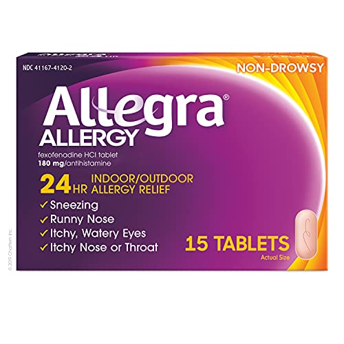 Allegra Adult 24HR Non-Drowsy Antihistamine, 15 Tablets, Fast-acting Allergy Symptom Relief, 180 mg