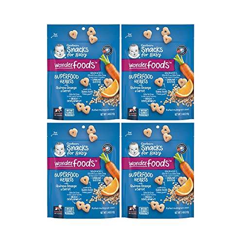 Gerber Baby Food, Crawler, Wonderfoods, Superfood Hearts, Quinoa Orange & Carrot, 1.48 Ounce (Pack of 4)