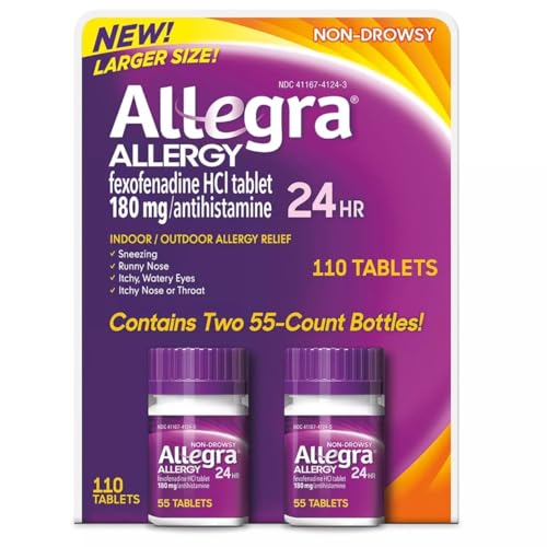 Allegra 24 Hour Indoor and Outdoor Allergy Relief 180mg 55 Tablets, Pack of 2 (110 ct.)