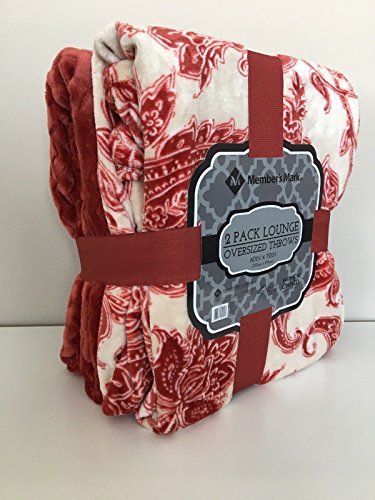 Member's Mark Velvet Plush Throw Blanket 2 Pack Lounge Oversized Throws (Riley, 60" x 70")