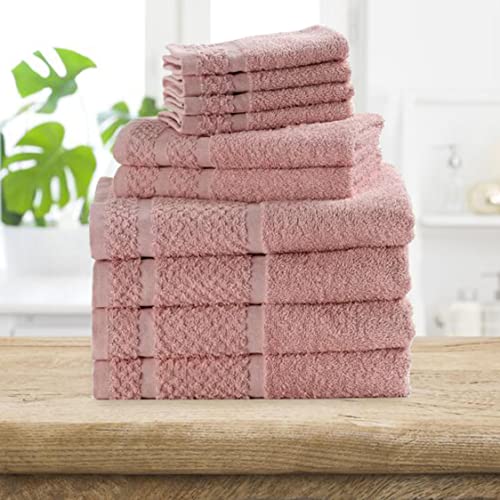 SEDLAV Bath Towel Set with Upgraded Softness & Durability, 100% Cotton (10 Pack) (Pink)