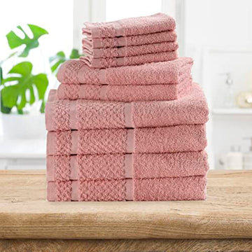 SEDLAV Bath Towel Set with Upgraded Softness & Durability, 100% Cotton (10 Pack) (Pink)