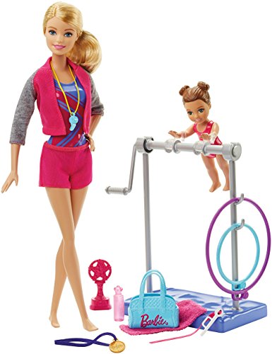 Barbie Gymnastics Playset with Barbie Coach Doll, Small Doll, Spinning Bar, Hoops, Ribbon & 5+ Accessories