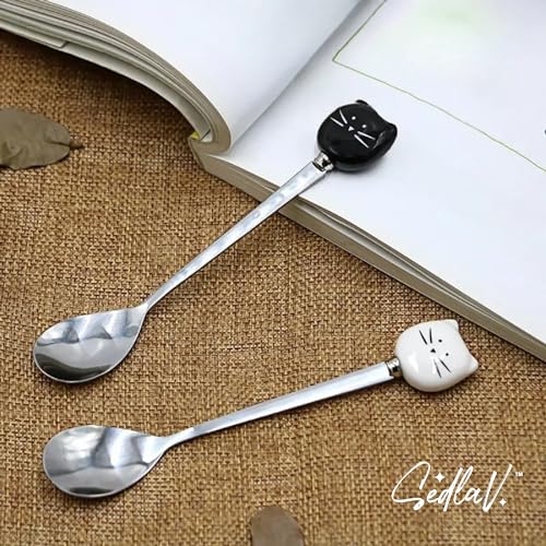 SEDLAV Cute Cat Spoon for Tea and Coffee - Stainless Steel Spoons for Cat Lovers - Ideal Gifts for Couples, Anniversaries; High-Quality Steel Spoons, Dishwasher Safe & Rust-Resistant - Practical and F