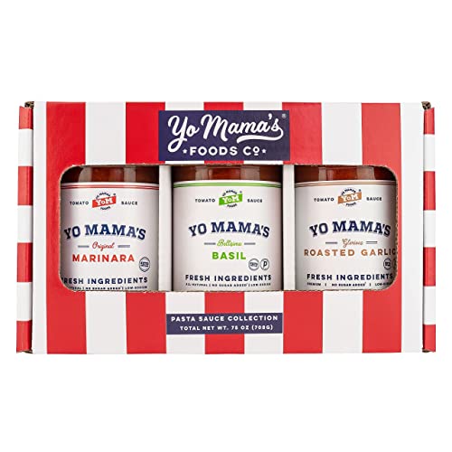 Yo Mama’s Foods Gourmet Keto Gift Set and Care Package | Includes (1) Marinara Sauce (1) Tomato Basil and | (1) Roasted Garlic | Low-Sugar, Carb, Sodium, Gluten-Free, & Fresh Ingredients!