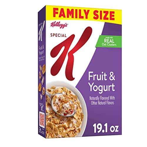 Special K Cold Breakfast Cereal, 11 Vitamins and Minerals, Made with Fiber and Iron, Family Size, Fruit and Yogurt, 19.1oz Box (1 Box)