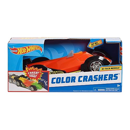 Hot Wheels Color Crashers Hi-Tech Missile Vehicle, 10-Inch Red Motorized Toy Car with Lights and Realistic Racing Sounds, Kids Toys for Ages 3 Up by Just Play