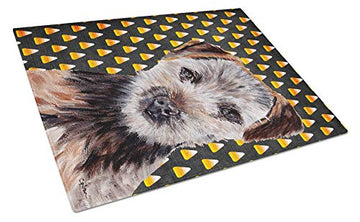 Caroline's Treasures SC9663LCB Norfolk Terrier Puppy Candy Corn Halloween Glass Cutting Board Large Decorative Tempered Glass Kitchen Cutting and Serving Board Large Size Chopping Board