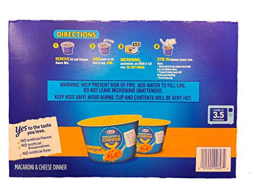 Kraft Macaroni & Cheese Dinner Original Flavor 12-2.05 OZ Cups Microwavable 12 Pack Single Serve Cups
