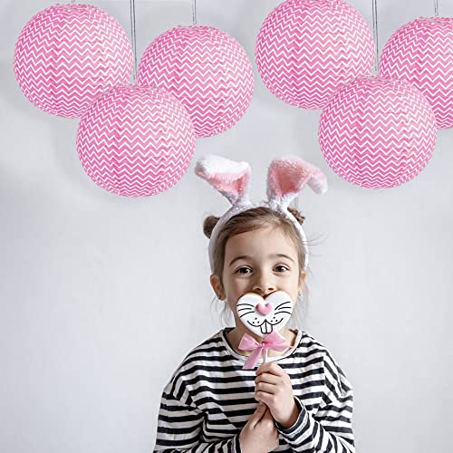 SEDLAV Paper Lanterns, 6 Pcs, 12”, Pink Chevron Chinese Lanterns. Ideal for: Easter Decorations, Birthday Decorations, Sweet 16 Birthday Decorations, Valentines, Pink Party Decorations