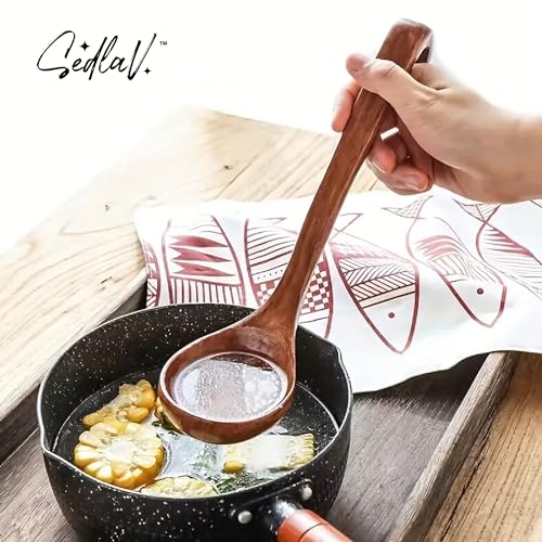 SEDLAV 1PC Long Handled Wooden Soup Spoon – Durable Wooden Cooking Spoon Ideal for Mixing, Stirring & Serving – Elegant Long Handled Spoon for Deep Pots & Comfort Cooking