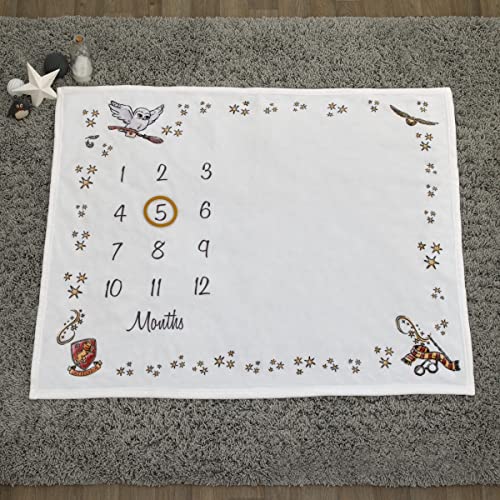 Warner Brothers Harry Potter Magical Moments White and Gold Milestone Baby Blanket