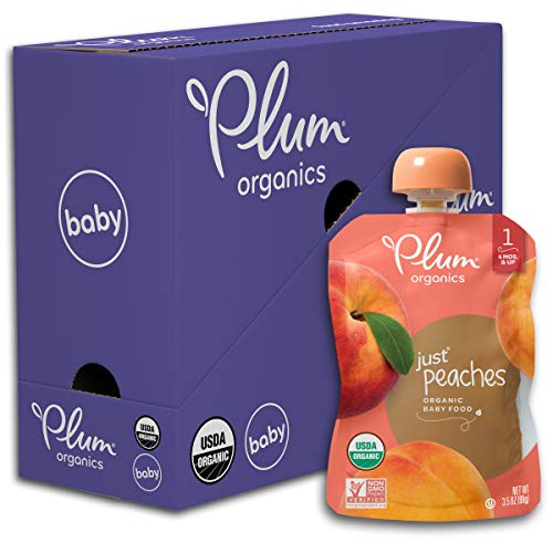 Plum Organics | Stage 1 | Organic Baby Food Meals [4+ Months] | Peach Puree | 3.5 Ounce Pouch (Pack Of 6) Packaging May Vary