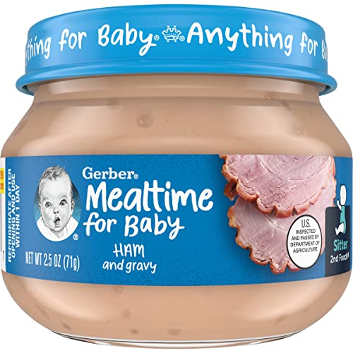 Gerber Mealtime for Baby 2nd Foods Baby Food Jar, Ham & Gravy, Non-GMO Pureed Baby Food with Essential Nutrients, Protein & Zinc, 2.5-Ounce Glass Jar (Pack of 40 Jars)