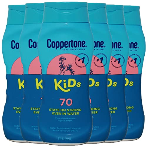 Coppertone Kids Sunscreen Lotion, SPF 70 Sunscreen for Kids, 1 Pediatrician Recommended Sunscreen Brand, Water Resistant Sunscreen SPF 70, 8 Fl Oz Bottle (Pack of 6)