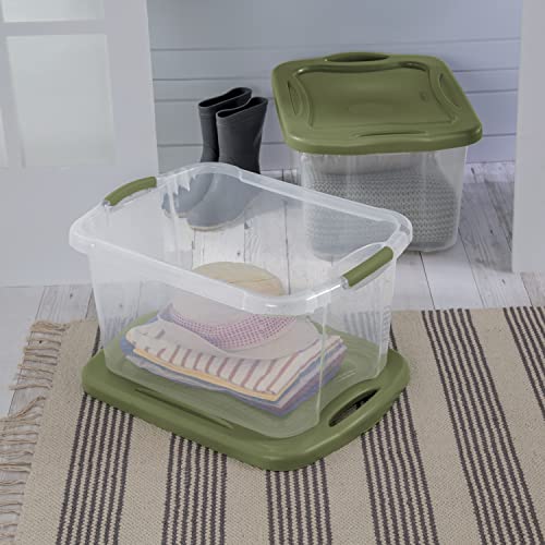 oky 40 Qt. EZ Carry Plastic, Clear/Sage Legume (2), 21.25 x 15.88 x 11.50 Inches