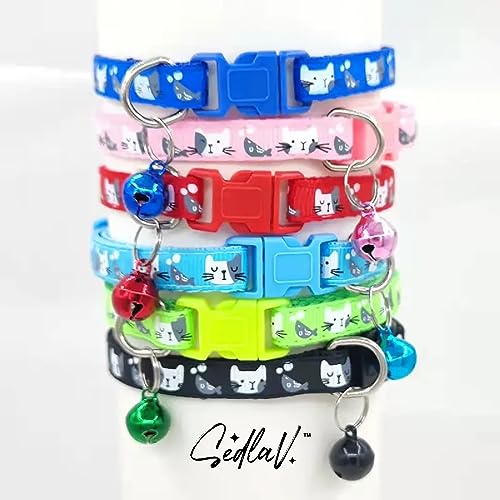 SEDLAV Colorful Cartoon Print Cat Collars - Adjustable Cotton Puppy Collars with Bells for Pet's Real-Time Position - Perfect for Parties, Picnics & Weddings