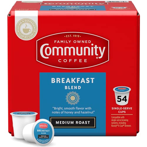 Community Coffee Breakfast Blend 54 Count Coffee Pods, Medium Roast, Compatible with Keurig 2.0 K-Cup Brewers, 1 Box of 54 Pods