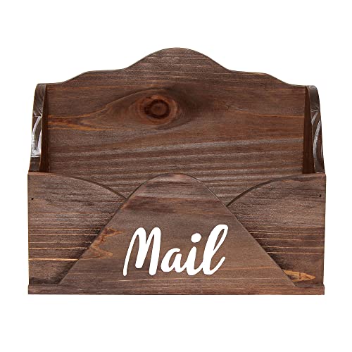 Elegant Designs HG2020-BWN Homewood Farmhouse Wooden Decorative Envelope Shaped Desktop Letter Holder, Bill Organizer, Storage Box, Crate with Mail White Script for Décor, Countertop, Office, Brown