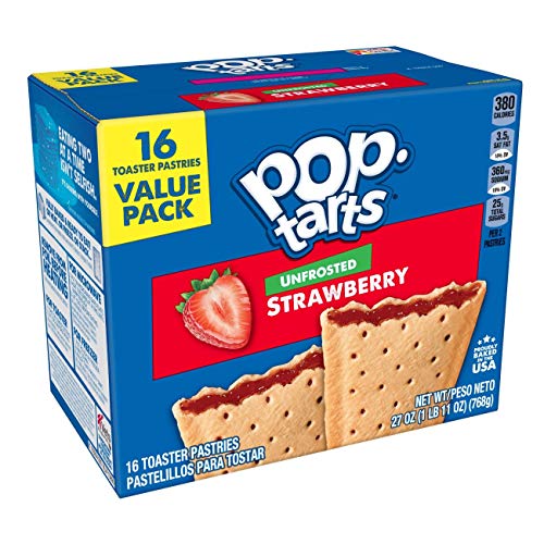 Pop-Tarts Breakfast Toaster Pastries, Unfrosted Strawberry, Value Pack, 27 Oz, 16 Toaster Pastries