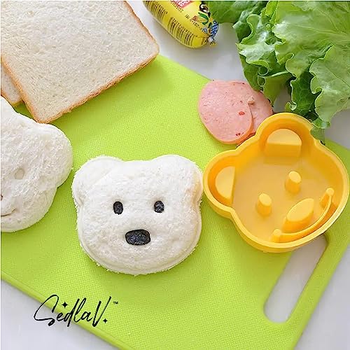 SEDLAV Mini Cartoon Bear Sandwich Cutter Box Friendly Cookie Cutters – Piece Set for Fun Lunches, Uncrustables Sandwich Maker