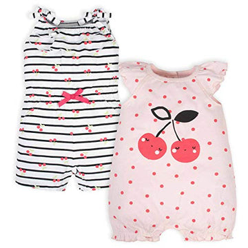 Gerber Baby Girls' 2-Pack Rompers, Pink Cherry, 3-6 Months