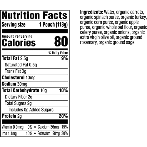 Plum Organics | Stage 3 | Organic Baby Food Meals [9+ Months] | Carrot, Spinach, Turkey, Corn, Apple & Potato | 4 Ounce Pouch (Pack Of 6) Packaging May Vary