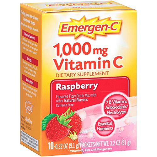 Emergen-C 1000 mg Vitamin C Fizzy Drink Mix, Raspberry, 10 packets ( Multi-Pack)