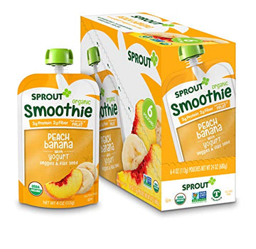 Sprout Organic Toddler Smoothie, Peach Banana w/ Yogurt, 4 Ounce Pouch (Pack of 6)