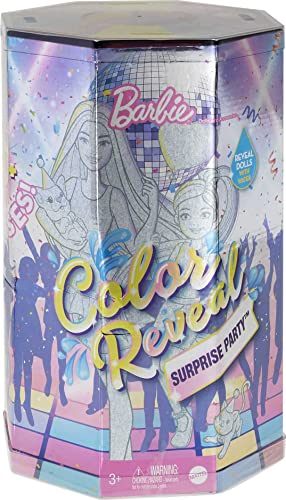 Barbie Color Reveal Surprise Party! Set with 50+ Surprises: 1 Barbie Doll, 1 Chelsea Doll, 2 Pets, 6 Color-Change Activations, Accessories & More, Dance Party-Themed Set, Gift for Kids 3 Years Old +