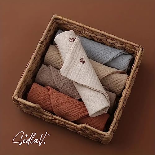 SEDLAV Ultra Soft Newborn Baby Essentials(5PCS) - Muslin Cloths, Muslin Squares Hand Bath Towels, Cotton Soft Absorbent, Quality Microfiber with Absorbent