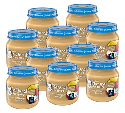 Gerber Natural for Baby 2nd Foods Baby Food Jar, Apple Strawberry Banana, Pureed Baby Food Made with Natural Fruit & Vitamin C, 4 OZ Glass Jar (Pack of 10)