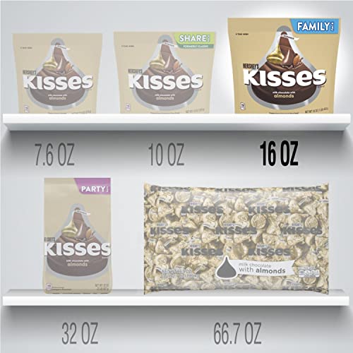 HERSHEY'S Kisses Milk Chocolate with Almonds Candy, Individually Wrapped, 16 oz Family Pack
