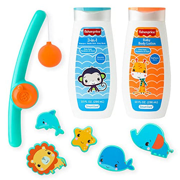 Smart Care Fisher-Price 8-Piece Fishing Baby Bath Gift Set,, Includes Baby Shampoo and Body Wash, Baby Bubble Bath, Baby Lotion, & Baby Bath Toys