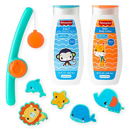 Smart Care Fisher-Price 8-Piece Fishing Baby Bath Gift Set,, Includes Baby Shampoo and Body Wash, Baby Bubble Bath, Baby Lotion, & Baby Bath Toys