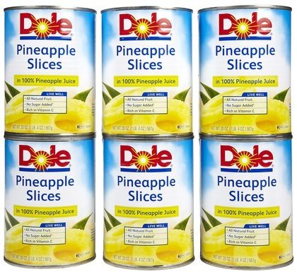 Dole Pineapple Slices In 100% Pineapple Juice, 20-Ounce Cans (Pack of 12)