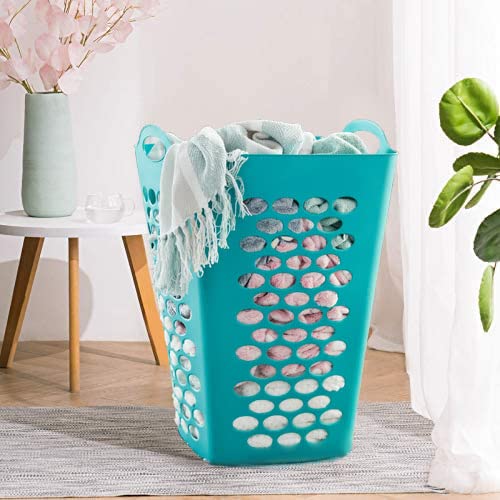 SEDLAV Flexible Plastic Square Laundry Hamper, 3 Pack, Teal