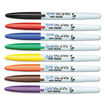 EXPO Vis-A-Vis Wet-Erase Marker, Fine Point, 8-Color Set (San16078)