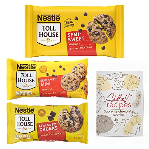 SEDLAV Baking Box, Semi-sweet Chocolate Chunks, Mini and Regular Morsels & SEDLAV Recipe Card – Delicious Chocolate Chips for Baking All in One Package!