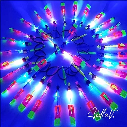 SEDLAV LED Light Arrow Rocket Helicopter Flying Object - Whirly Ball LED Flying Ball, Scotty Rocket Launcher, Slingshot Rockets, Rocket Copters with LED Lights - Colorful (48 Pcs.)